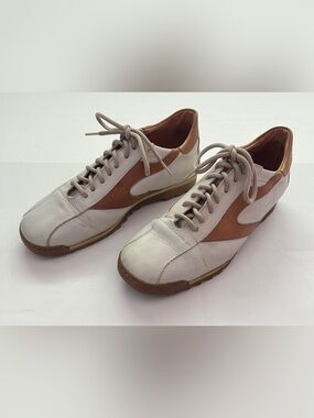 Vintage Y2K Kevin Cream Brown Leather Made In Italy Lace Up Shoes - EU 38